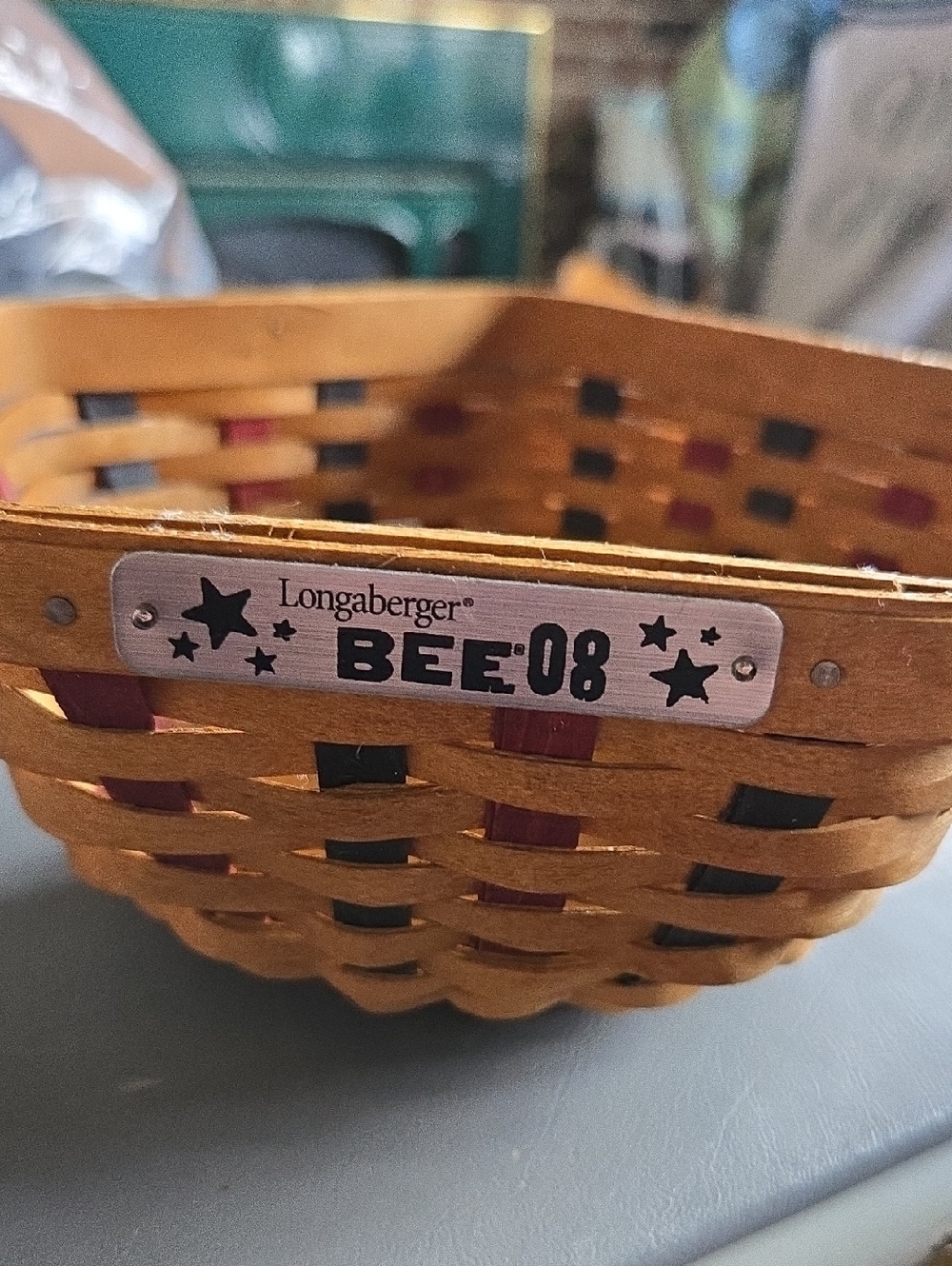 Longaberger Bee 08 Honey Brown Star Basket with Blue and Red Accents